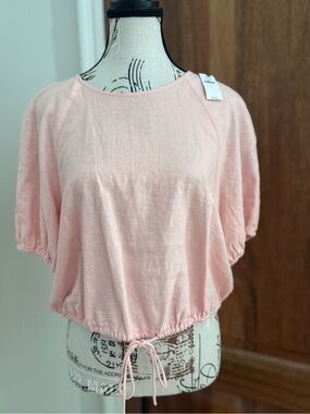 Banana Republic Light Pink Short Sleeve Drawstring Crop Top